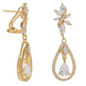 14k Gold Plated Sterling Silver CZ Cluster Chandelier Earrings with Omega Back